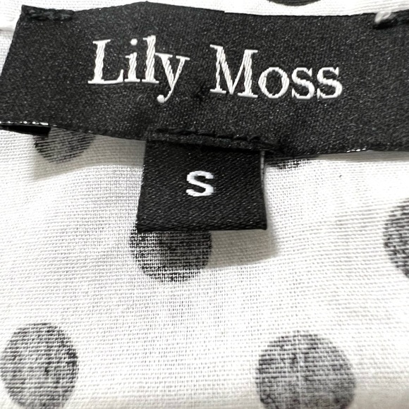 Lily moss black white top polka dot button down small cotton - Picture 2 of 6